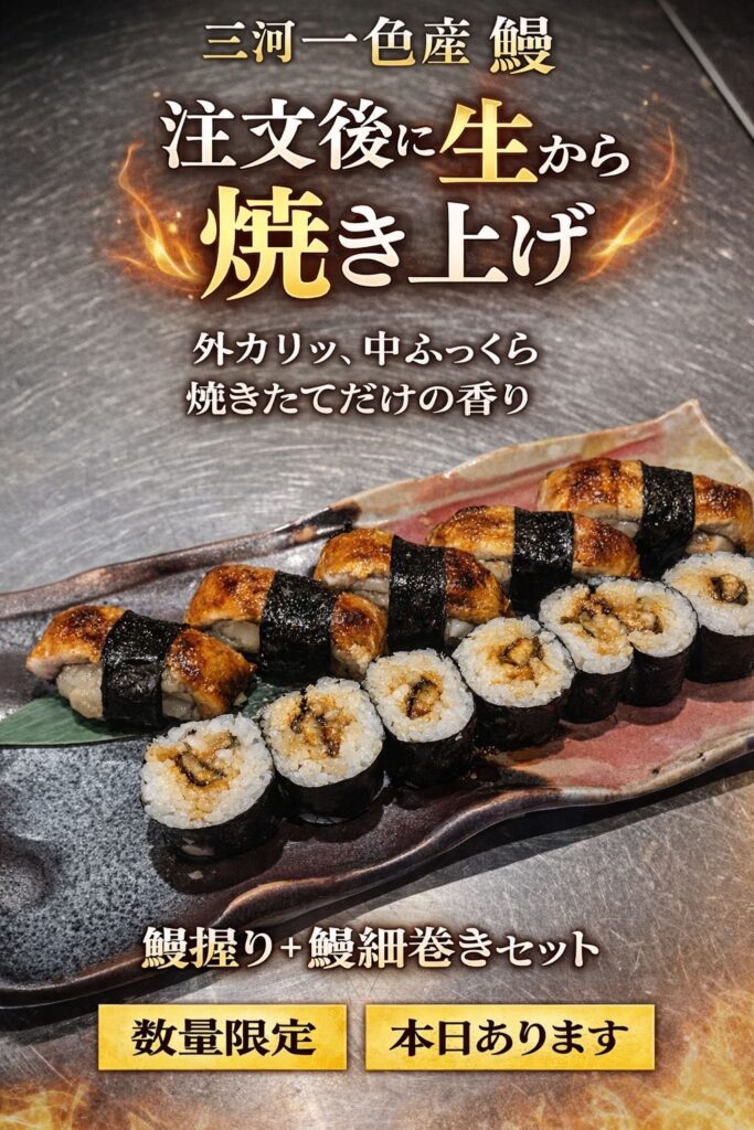 三河一色産鰻「焼きたて握り・細巻きセット